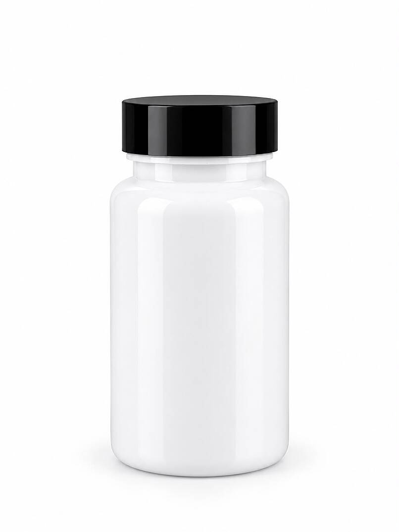 100 CC BEYAZ PET TABLET ŞİŞESİ SİYAH KAPAKLI 100 ML KAPSÜL KUTUSU İLAÇ ŞİŞESİ MEDİKAL HAP ŞİŞESİ - 1