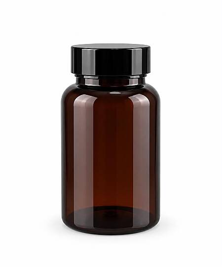 150 CC AMBER PLASTİK TABLET ŞİŞESİ SİYAH KAPAKLI GIDAYA UYGUNDUR