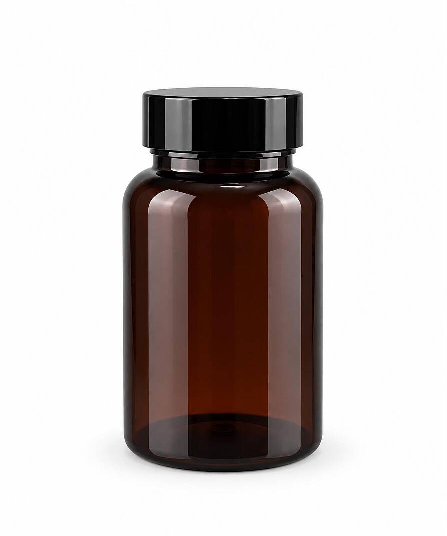 150 CC AMBER PLASTİK TABLET ŞİŞESİ SİYAH KAPAKLI GIDAYA UYGUNDUR - 1