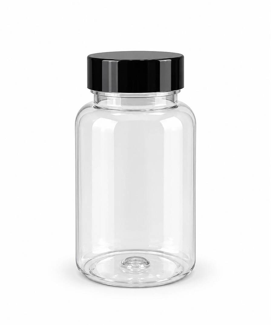 150 CC ŞEFFAF PET TABLET ŞİŞESİ SİYAH KAPAKLI 150 ML KAPSÜL KUTUSU İLAÇ ŞİŞESİ MEDİKAL HAP ŞİŞESİ - 1