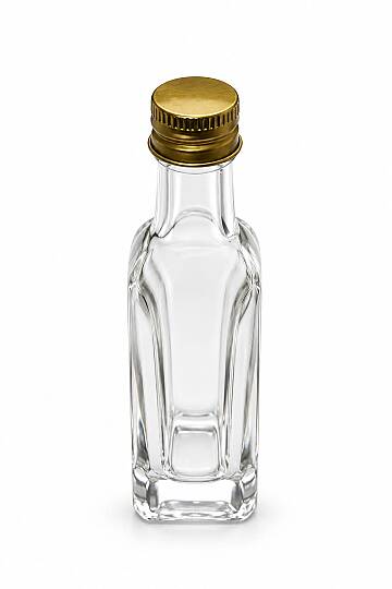 20 CC ŞEFFAF KARE GOLD METAL KAPAKLI TIPALI CAM ŞİŞE (MARASKA)