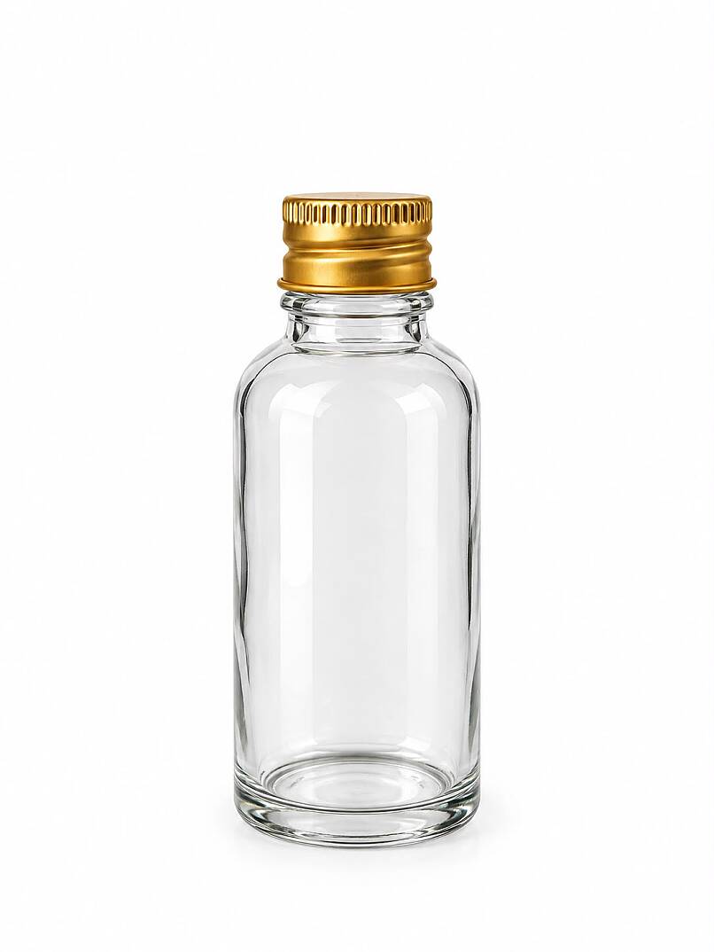 30 CC ŞEFFAF CAM ŞİŞE KÖPÜK CONTALI GOLD ALÜMİNYUM METAL KAPAKLI TAKIM 30 ML ŞEFFAF CAM ŞİŞE - 1