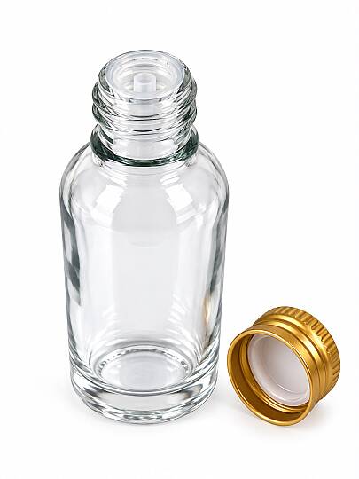 30 CC ŞEFFAF CAM ŞİŞE KÖPÜK CONTALI GOLD ALÜMİNYUM METAL KAPAKLI TAKIM 30 ML ŞEFFAF CAM ŞİŞE - 2