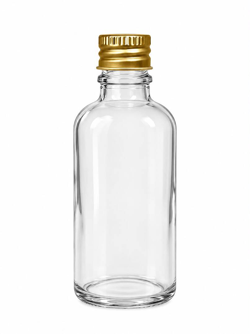 50 CC ŞEFFAF CAM ŞİŞE KÖPÜK CONTALI GOLD ALÜMİNYUM METAL KAPAKLI TAKIM 50 ML ŞEFFAF CAM ŞİŞE - 1