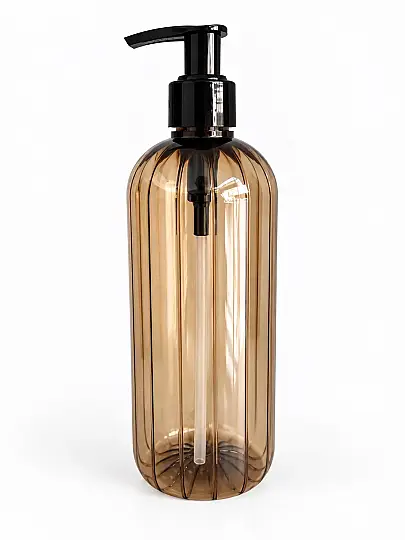 500 CC SİYAH POMPALI 24 MM ÇİZGİLİ AÇIK AMBER PET ŞİŞE - GIDAYA UYGUN ŞİŞE